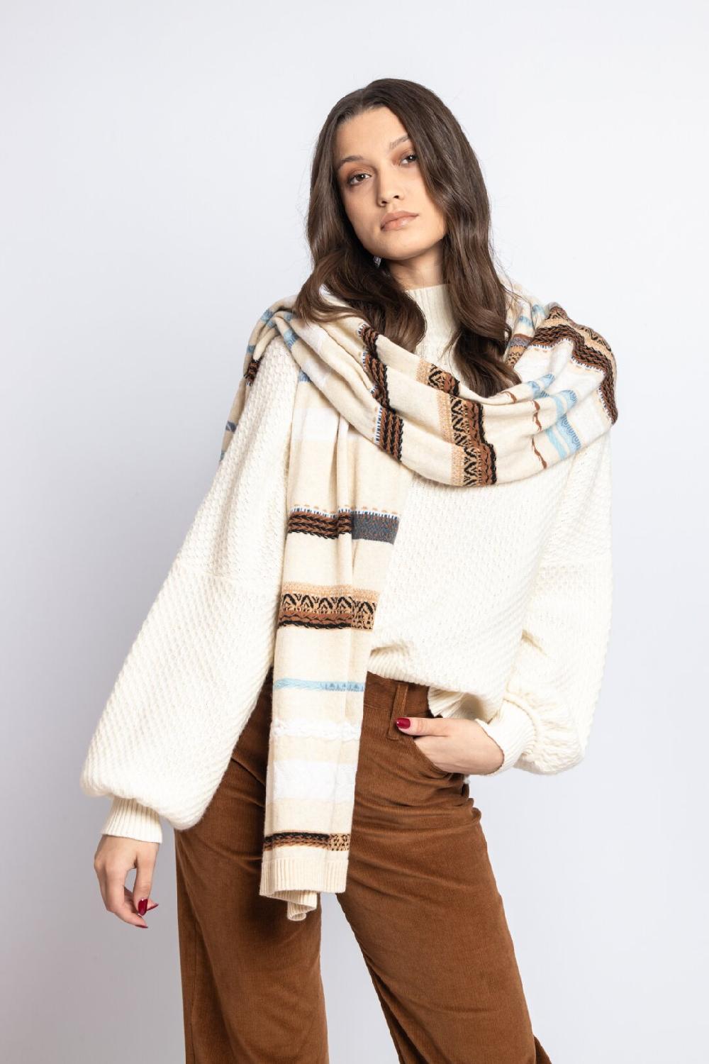 Ivko Woman Scarf Stripe Pattern Almond
