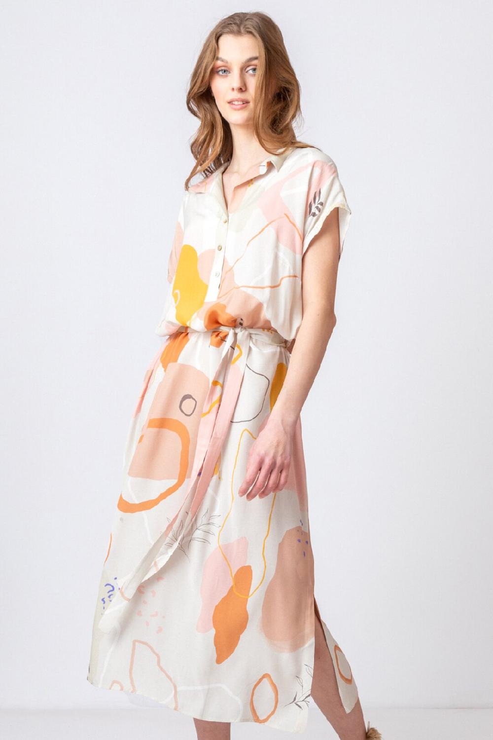 Ivko Woman Shirt Dress Graphics Pattern Nougat