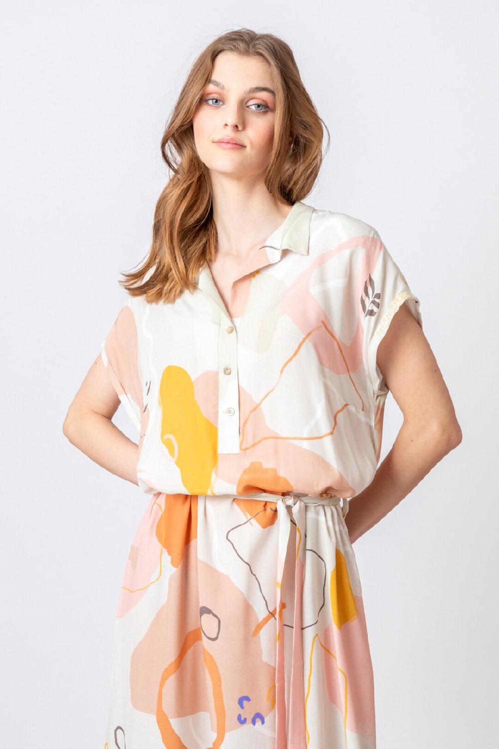 Ivko Woman Shirt Dress Graphics Pattern Nougat