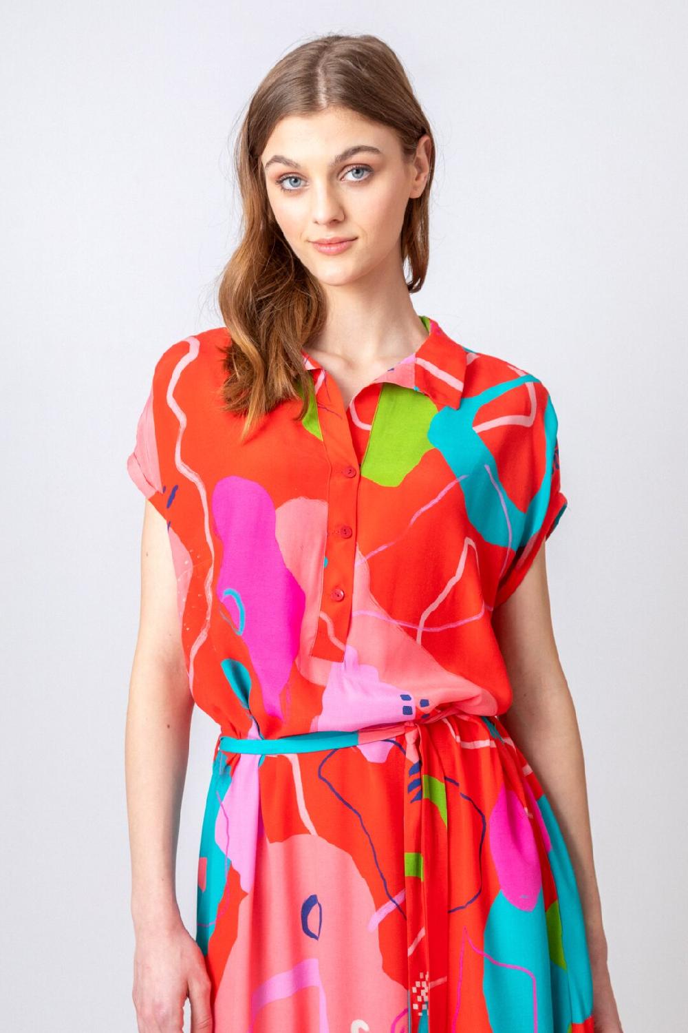 Ivko Woman Shirt Dress Graphics Pattern Red