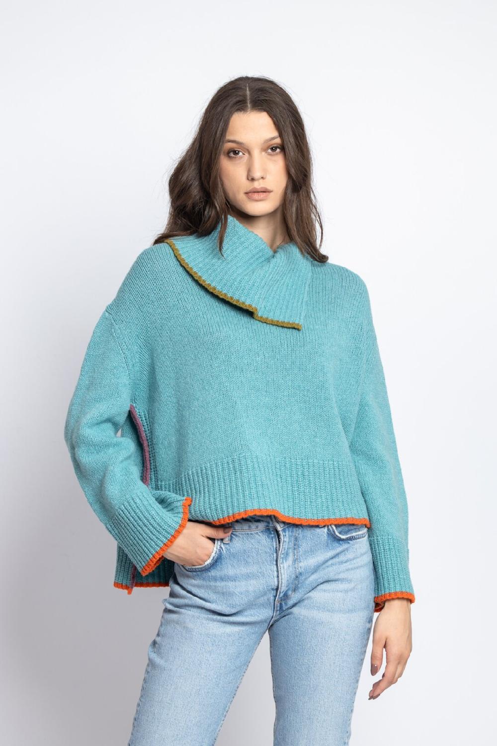 Ivko Woman Solid Roll-Neck Pullover Sky