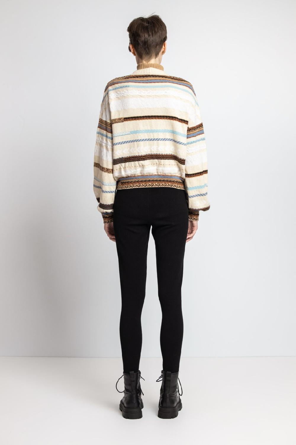 Ivko Woman Stripe Cardigan V-Neck Almond