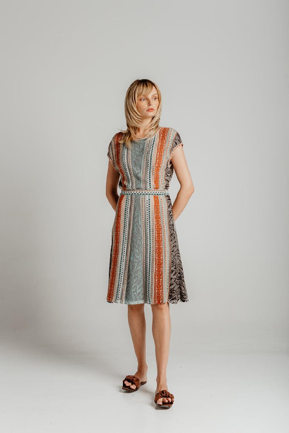 Ivko Woman Stripe Dress Nomad Motif Beige