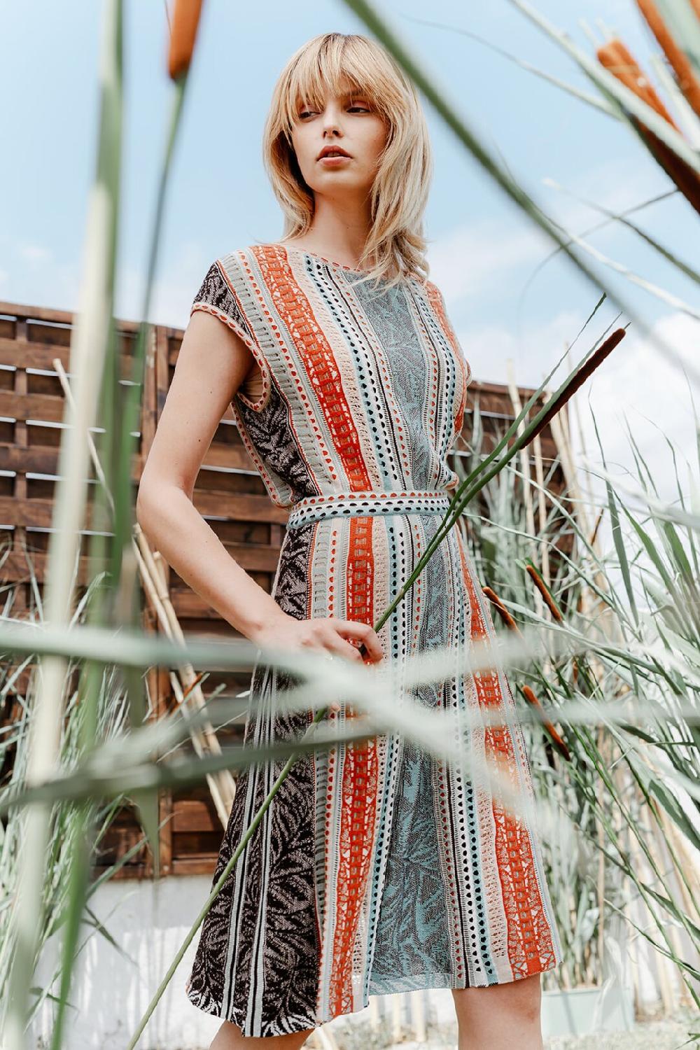 ivko woman Stripe Dress Nomad Motif Beige