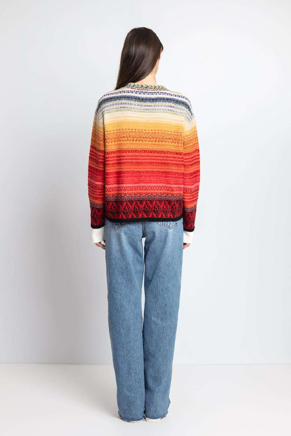 Ivko Woman Stripped Cardigan Ornament Pattern Red