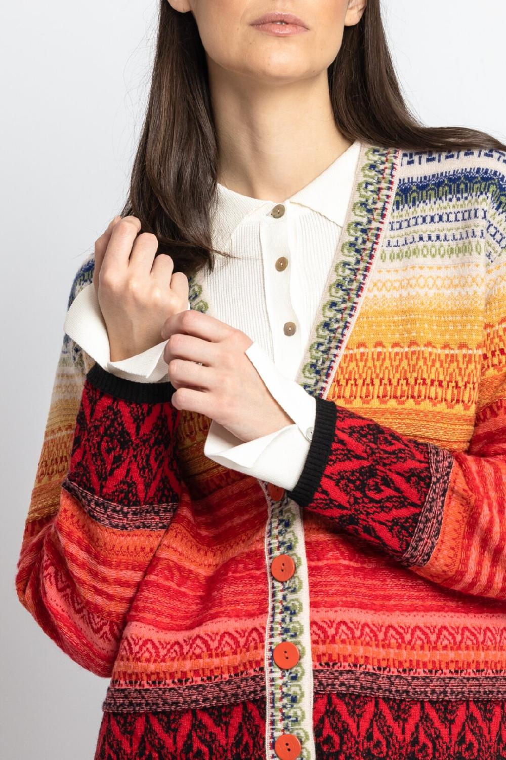 Ivko Woman Stripped Cardigan Ornament Pattern Red