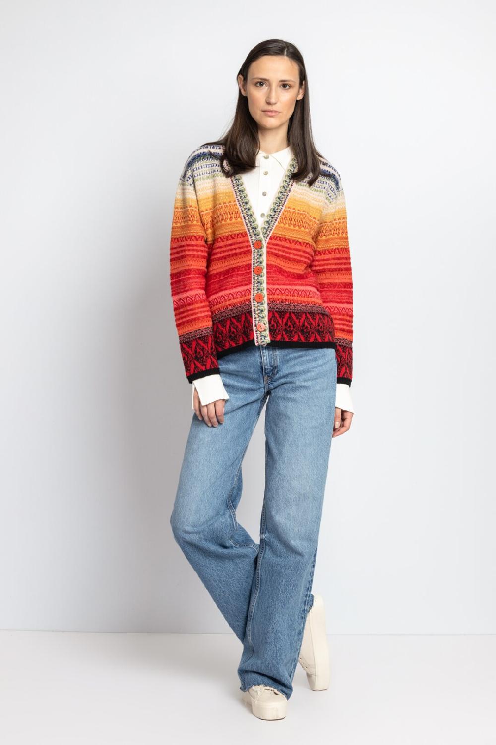 ivko woman Stripped Cardigan Ornament Pattern Red