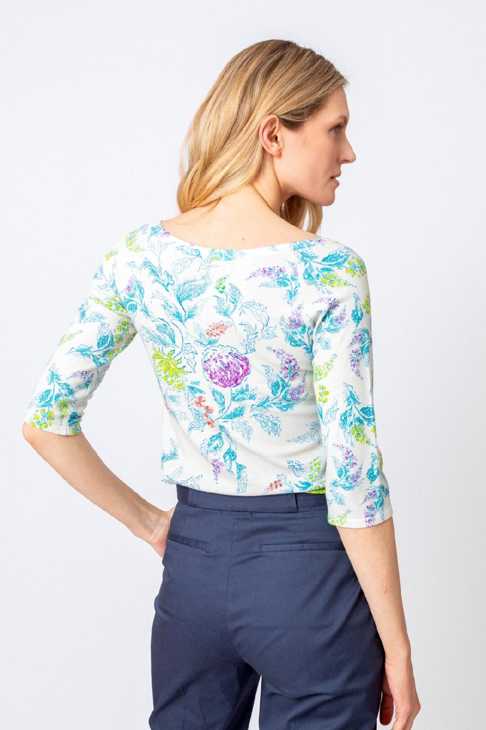 Ivko Woman V Neck Pullover Floral Motif Off-White