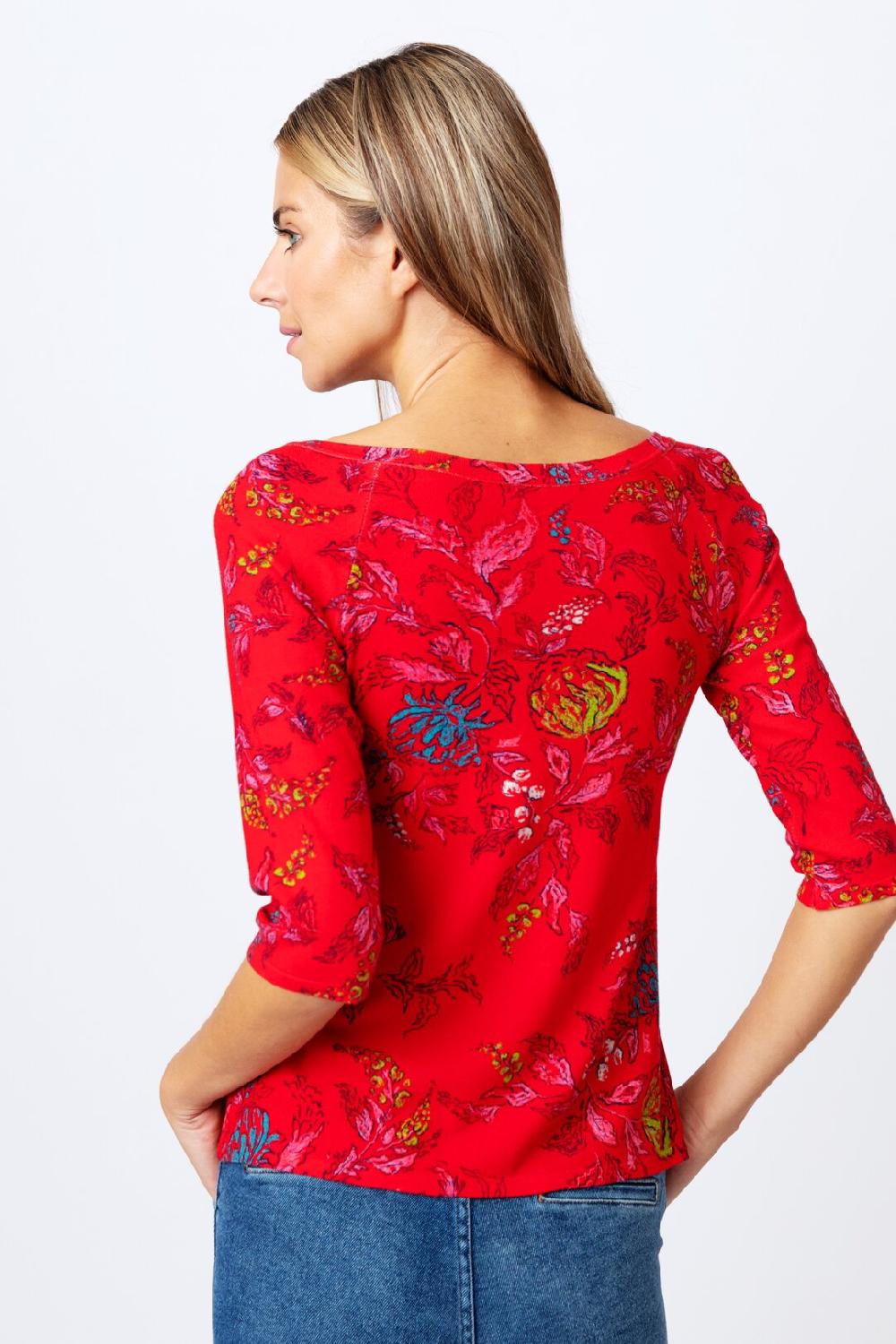 Ivko Woman V Neck Pullover Floral Motif Red