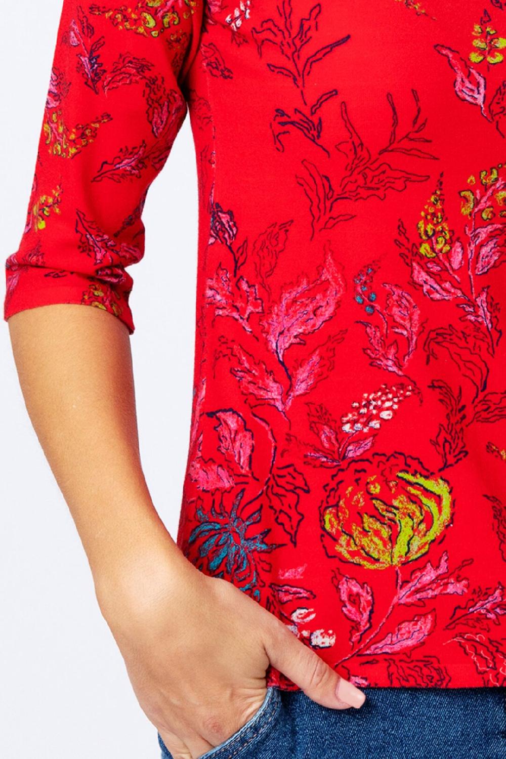Ivko Woman V Neck Pullover Floral Motif Red
