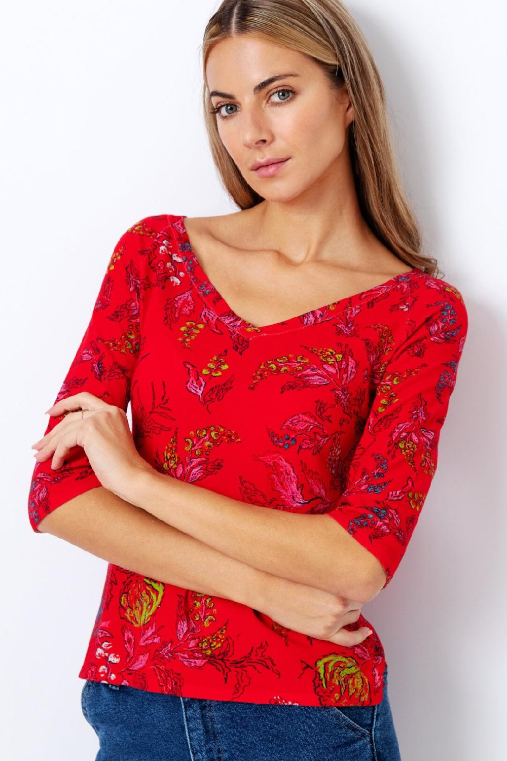 ivko woman V Neck Pullover Floral Motif Red