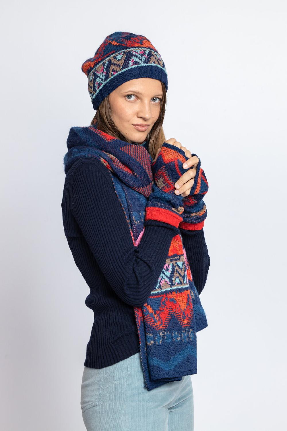 Ivko Woman Wrist Warmers Artistic Pattern Navy