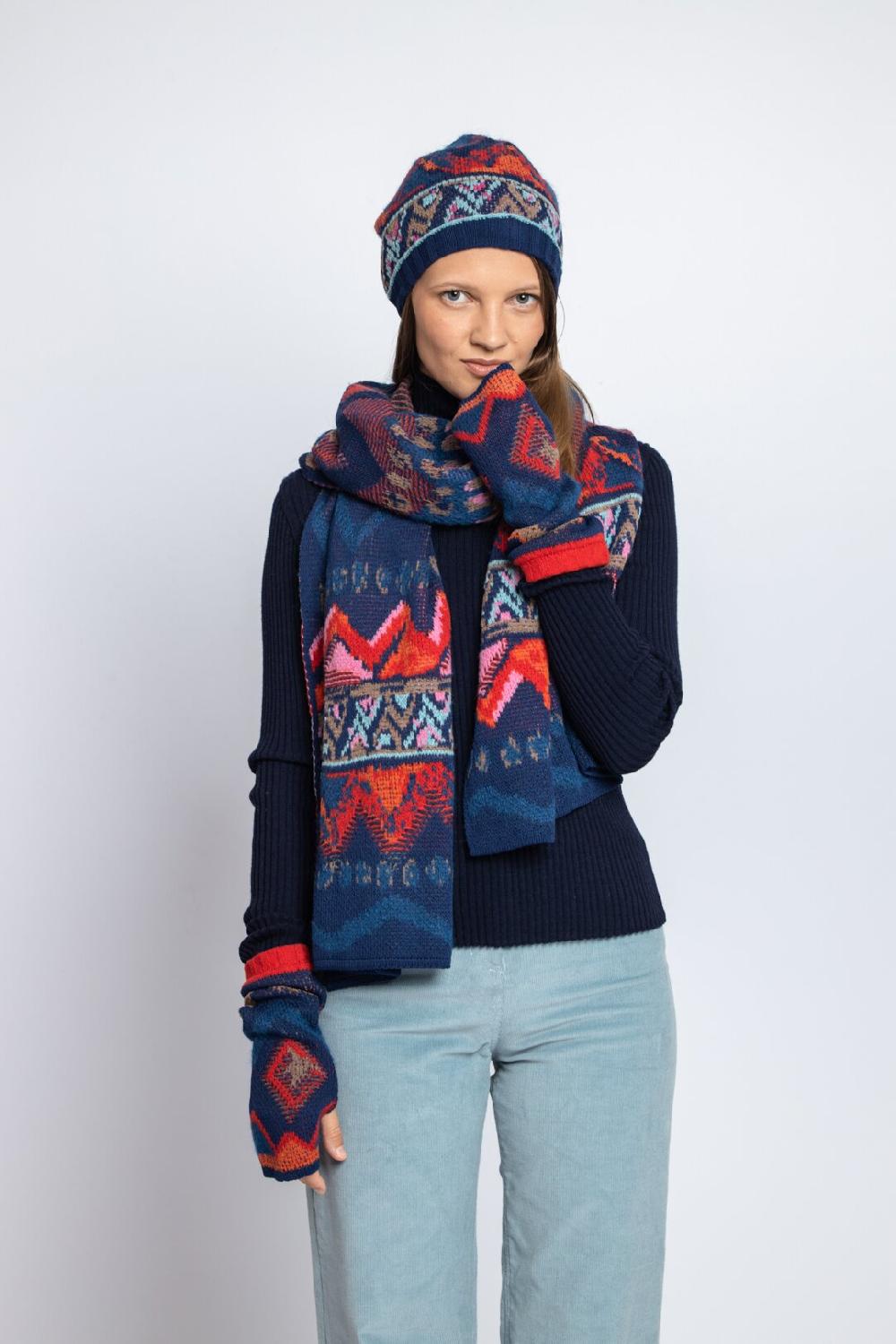 Ivko Woman Wrist Warmers Artistic Pattern Navy