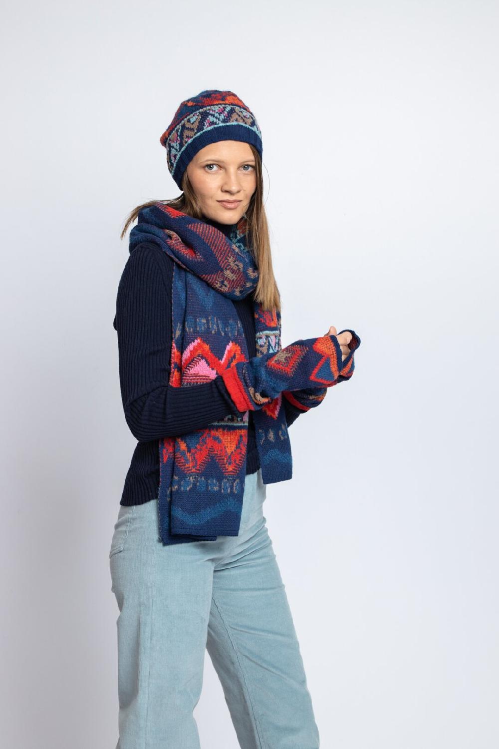 Ivko Woman Wrist Warmers Artistic Pattern Navy