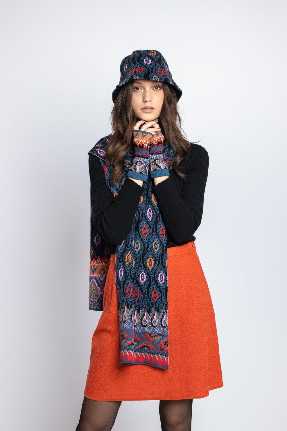 Ivko Woman Wrist Warmers Ornament Motif Blue-gray