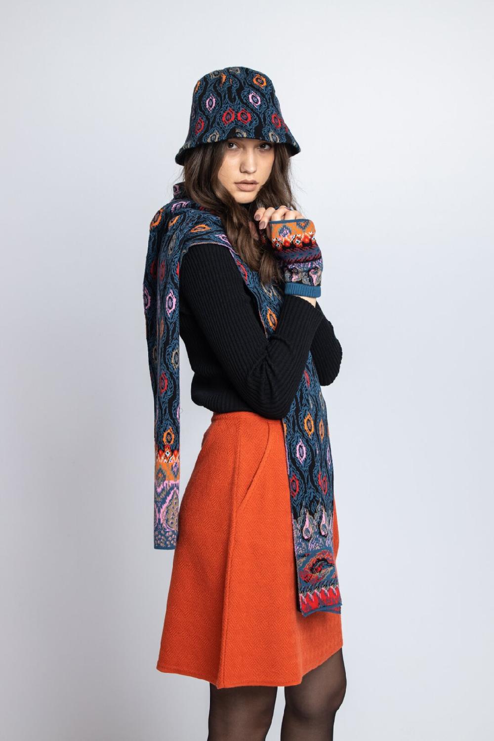 Ivko Woman Wrist Warmers Ornament Motif Blue-gray