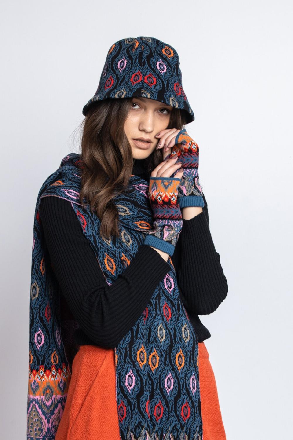 Ivko Woman Wrist Warmers Ornament Motif Blue-gray