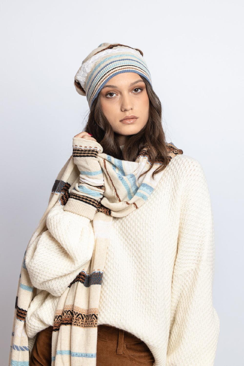 Ivko Woman Wrist Warmers Stripe Pattern Almond