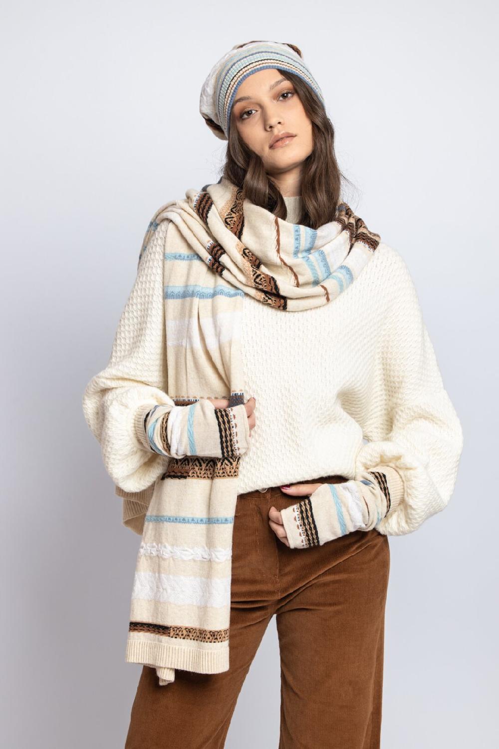 Ivko Woman Wrist Warmers Stripe Pattern Almond