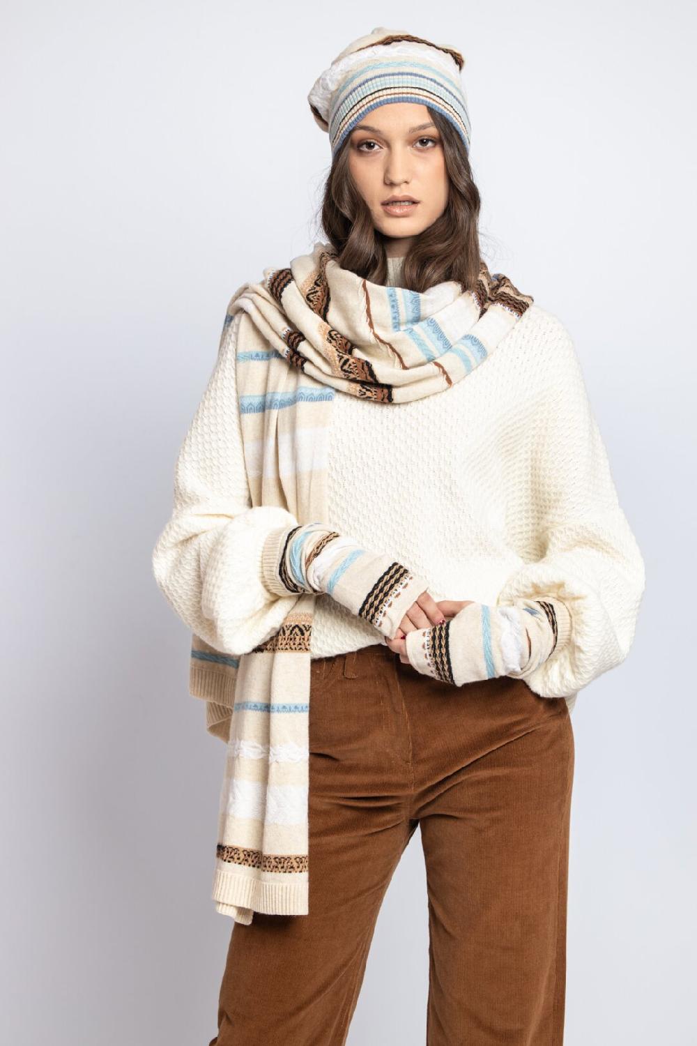 Ivko Woman Wrist Warmers Stripe Pattern Almond