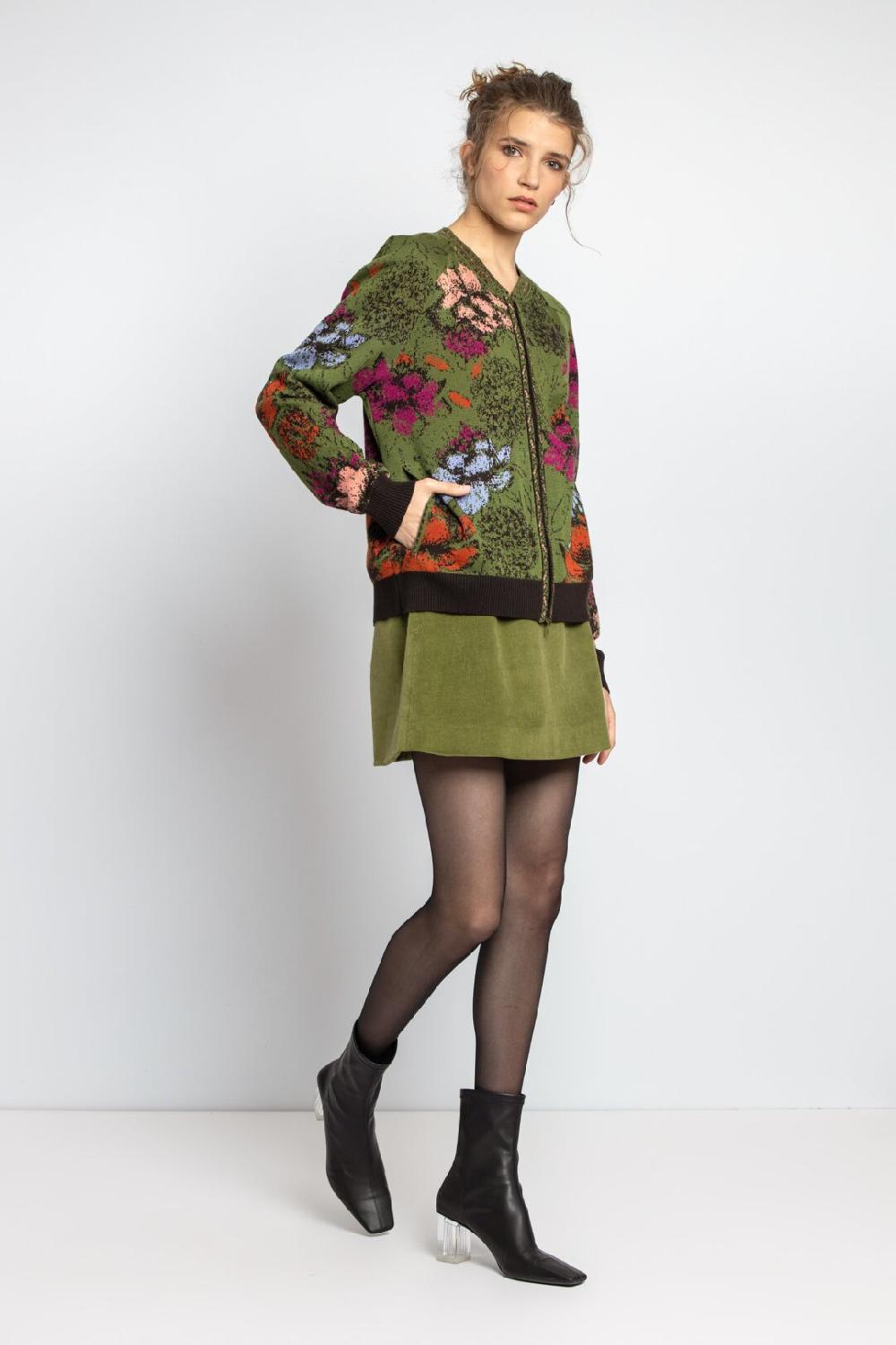 Ivko Woman Jacquard Bomber Jacket Floral Pattern Forest