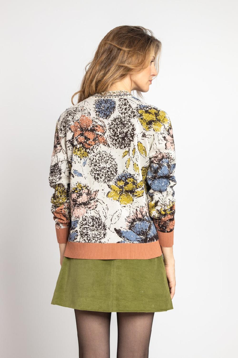 Ivko Woman Jacquard Bomber Jacket Floral Pattern Off-White