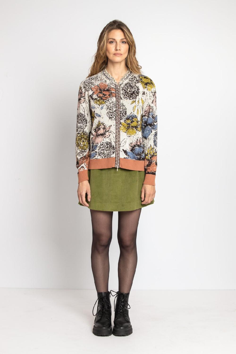 Ivko Woman Jacquard Bomber Jacket Floral Pattern Off-White