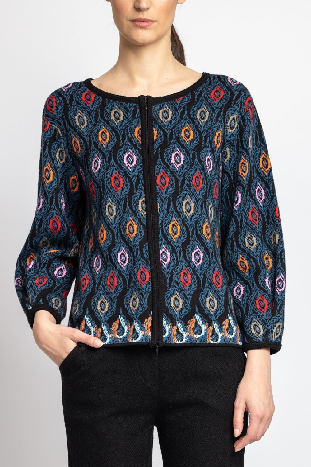 Ivko Woman Jacquard Cardigan Ornament Pattern Blue-gray