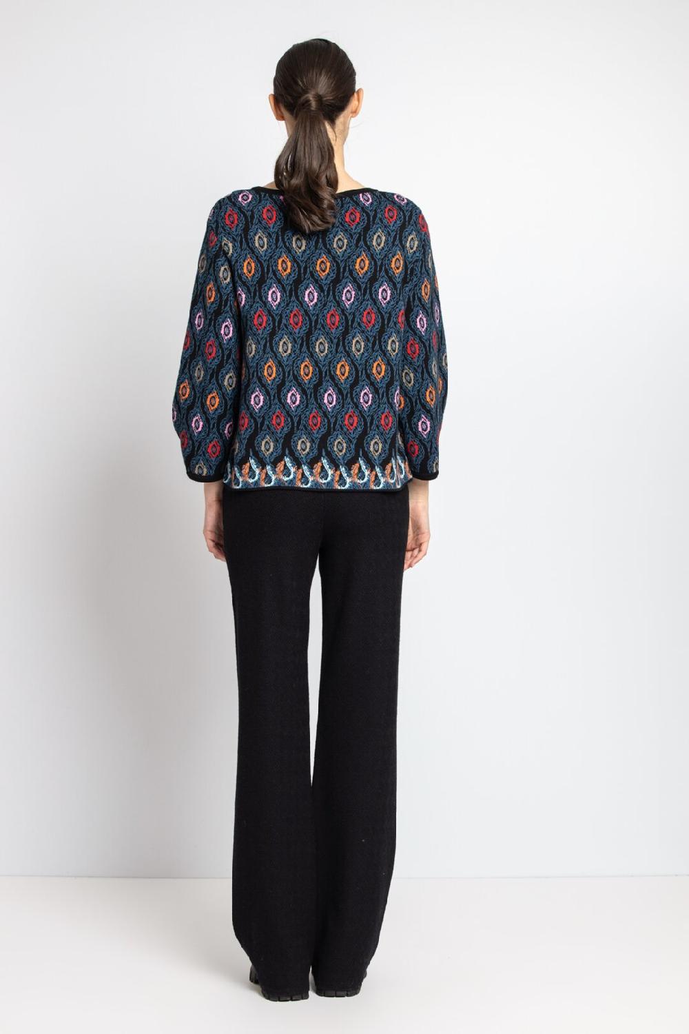 Ivko Woman Jacquard Cardigan Ornament Pattern Blue-gray