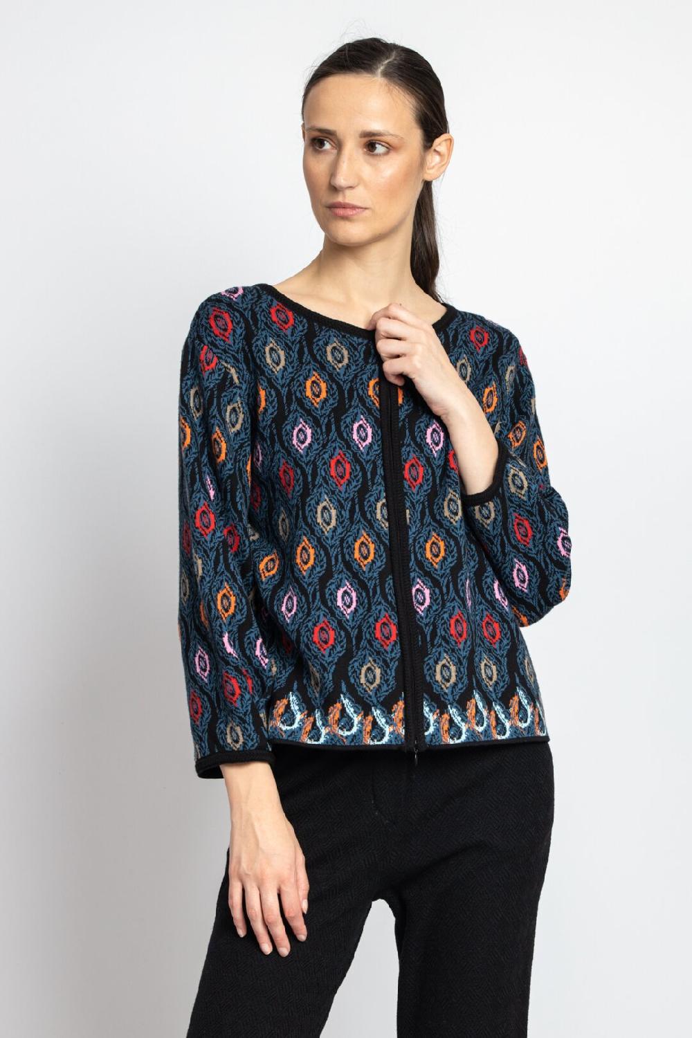 Ivko Woman Jacquard Cardigan Ornament Pattern Blue-gray