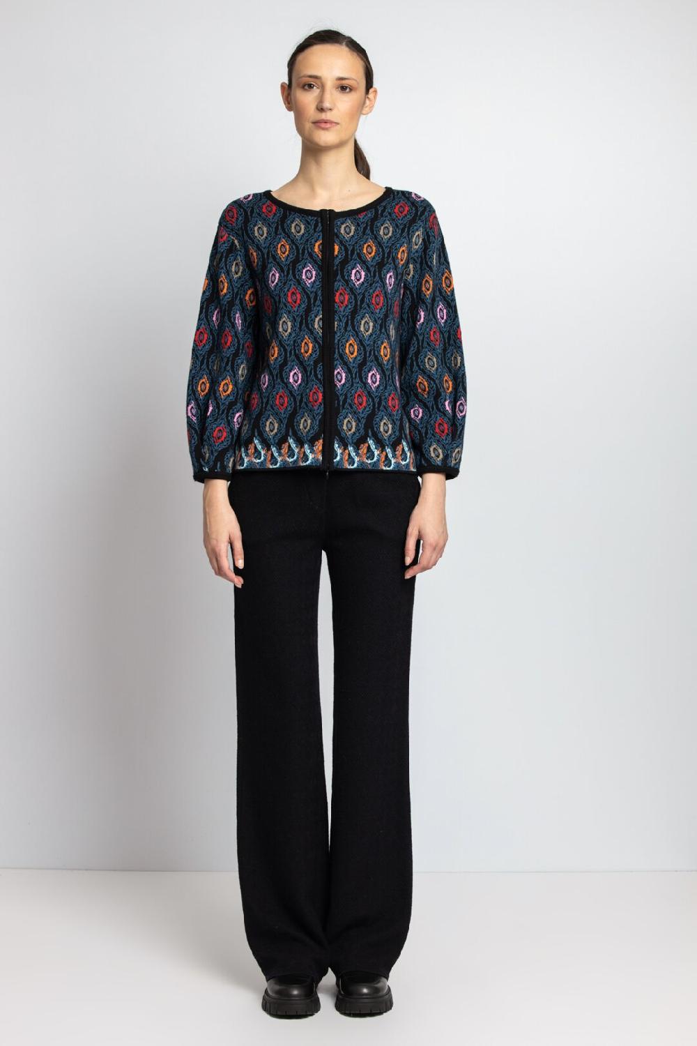 ivko woman Jacquard Cardigan Ornament Pattern blue-gray