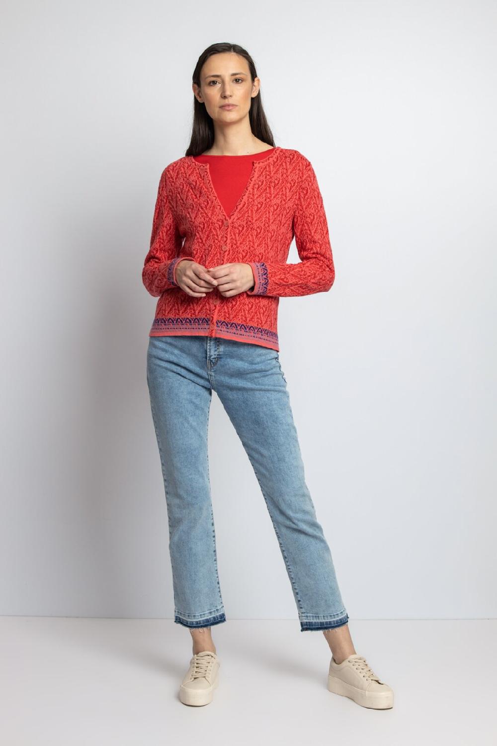 Ivko Woman Jacquard Cardigan Ornament Pattern Coral