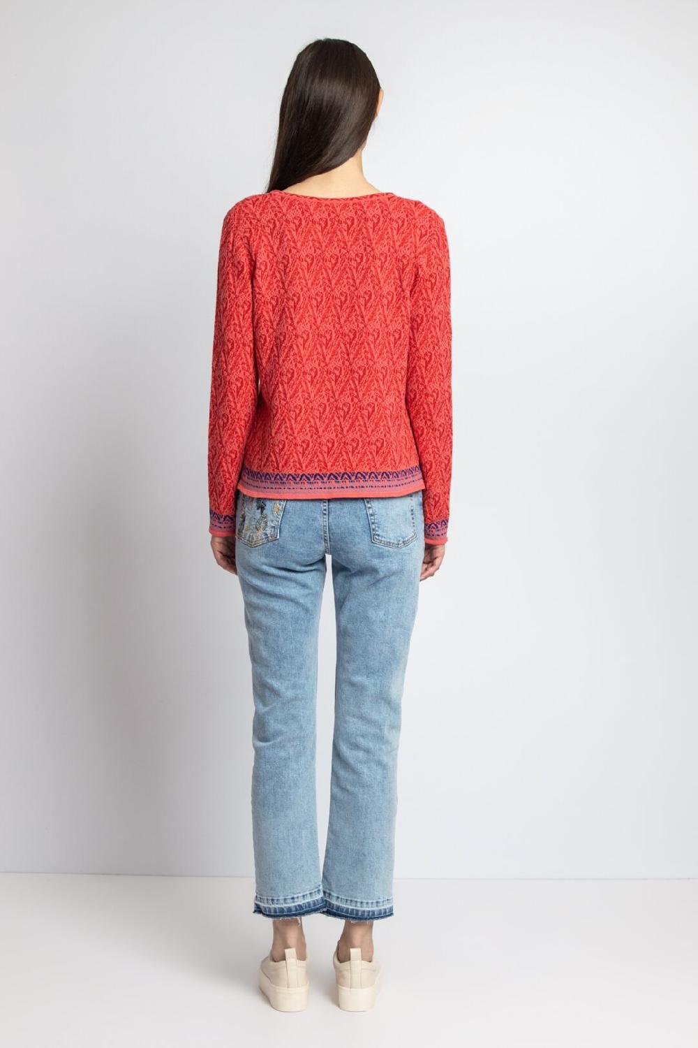 Ivko Woman Jacquard Cardigan Ornament Pattern Coral