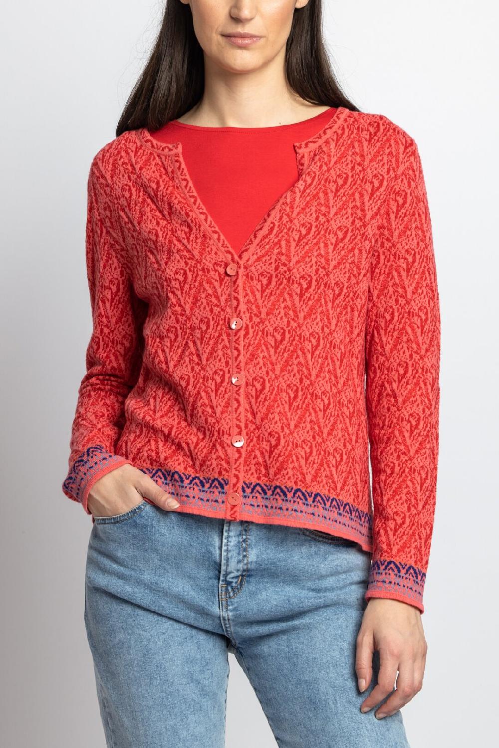 Ivko Woman Jacquard Cardigan Ornament Pattern Coral