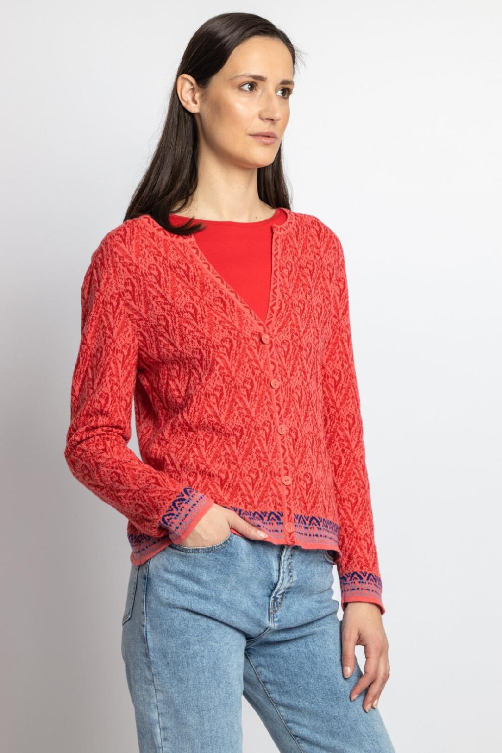 ivko woman Jacquard Cardigan Ornament Pattern Coral