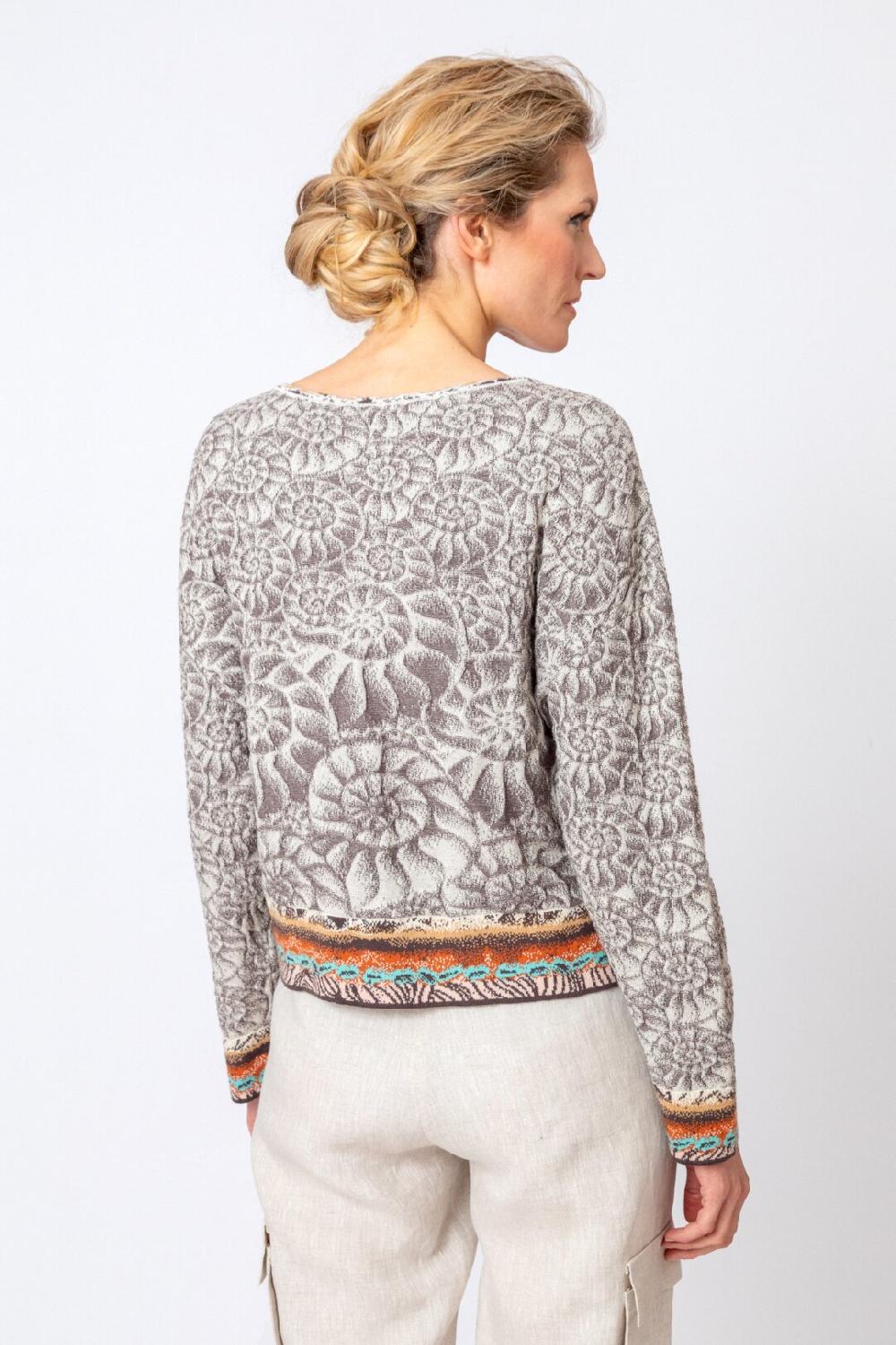 Ivko Woman Jacquard Cardigan Sea Shell Pattern Off-White
