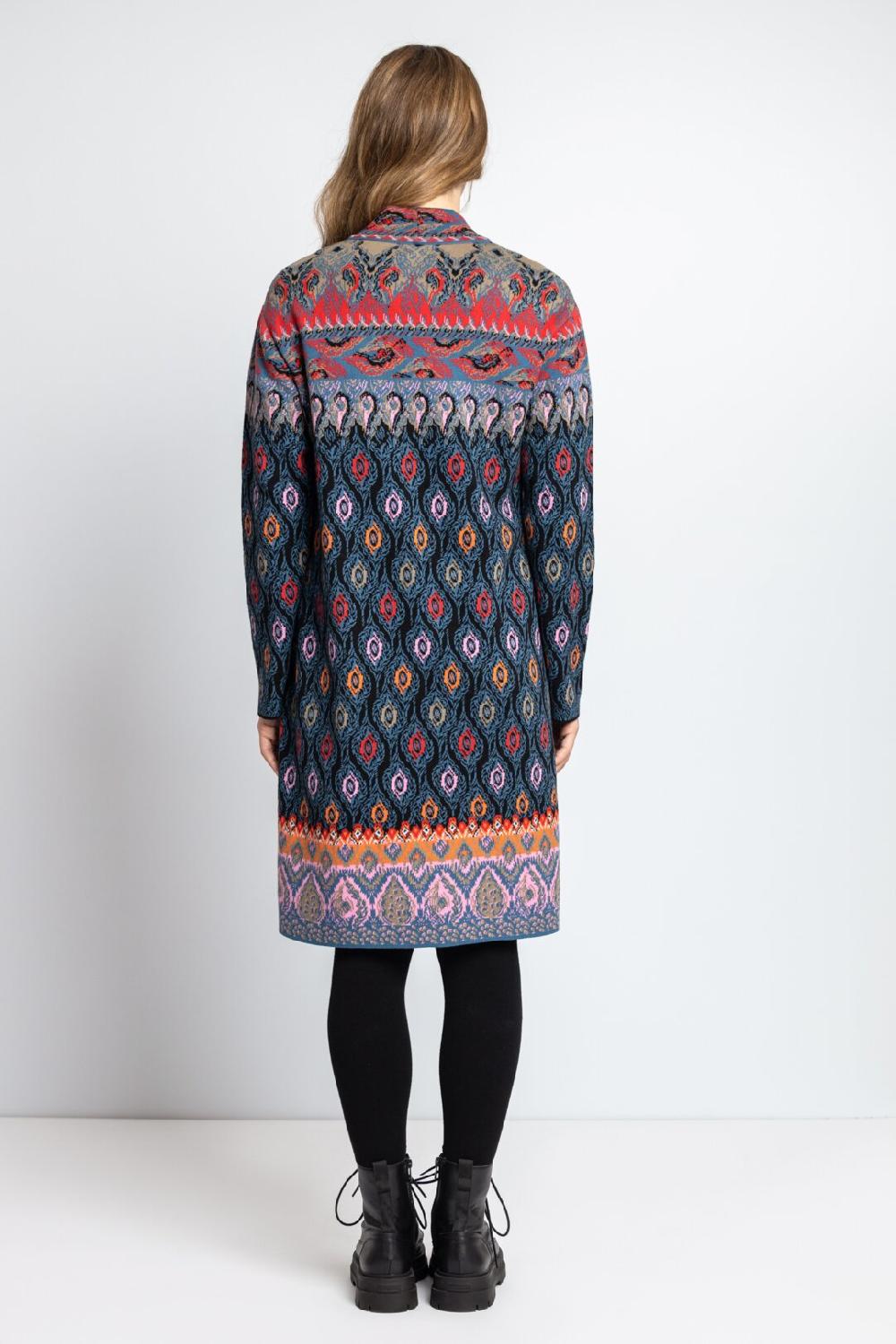 Ivko Woman Jacquard Coatigan Ornament Motif Blue-gray