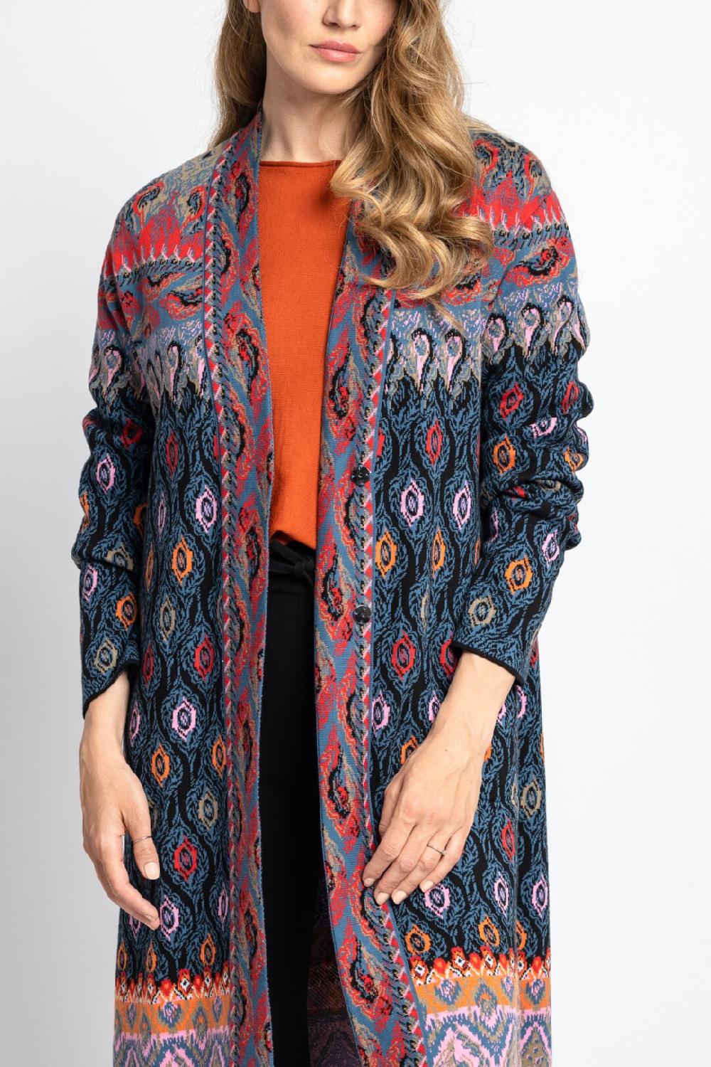 Ivko Woman Jacquard Coatigan Ornament Motif Blue-gray