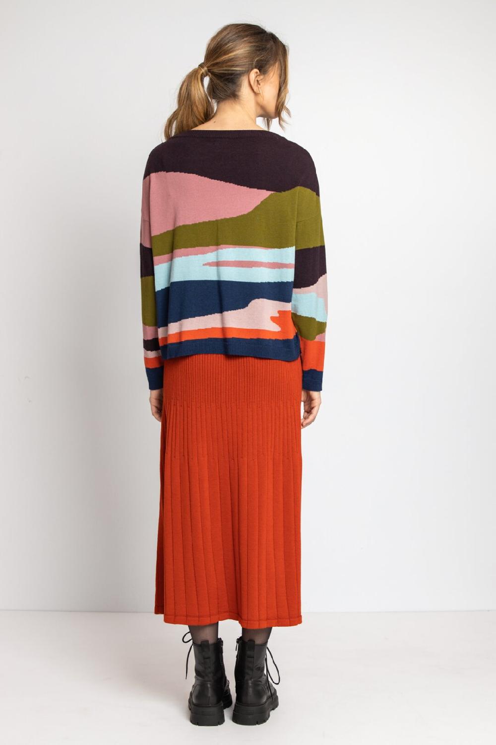 Ivko Woman Jacquard Pullover Color Blocking Brown-Red
