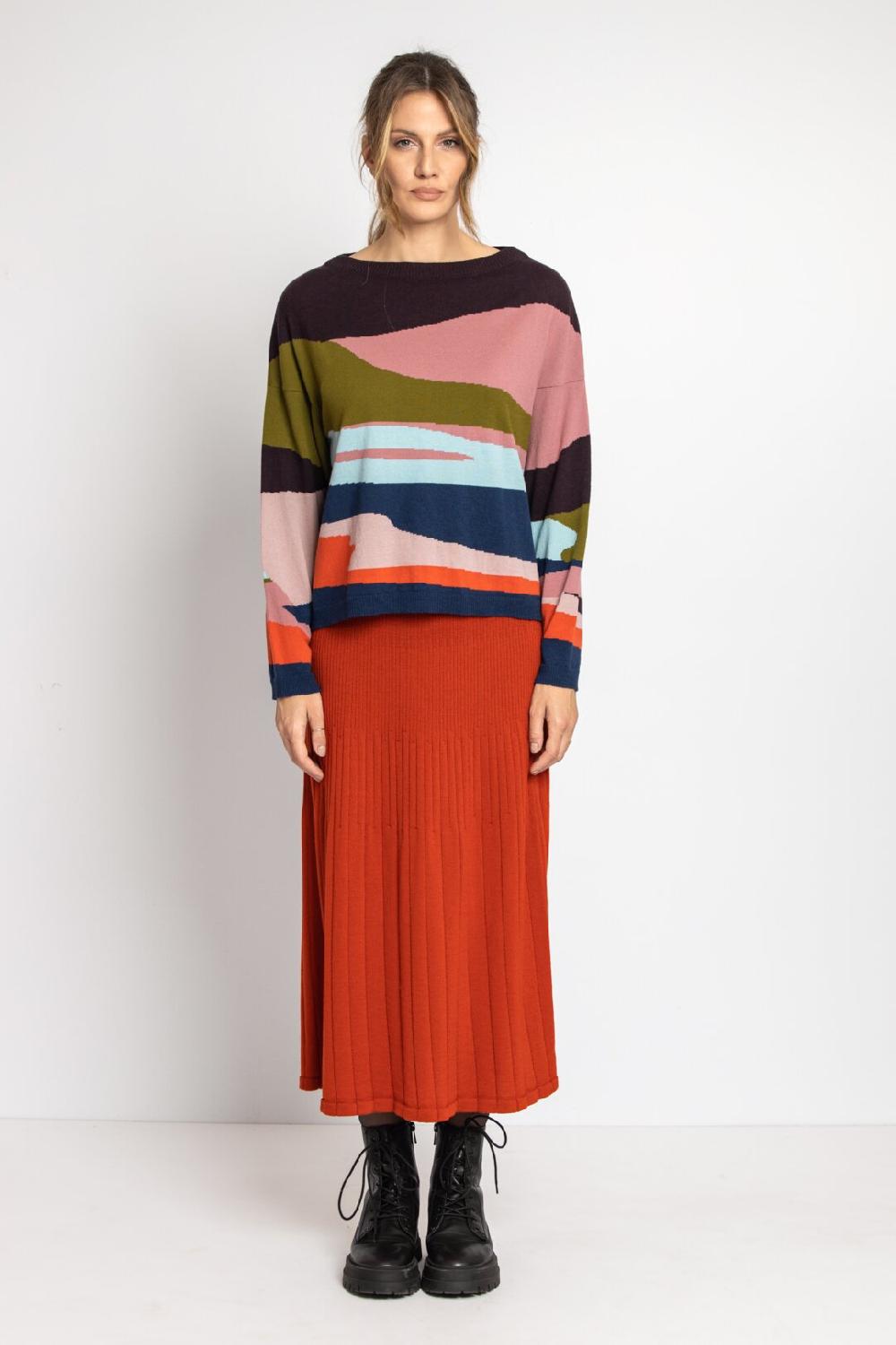 Ivko Woman Jacquard Pullover Color Blocking Brown-Red