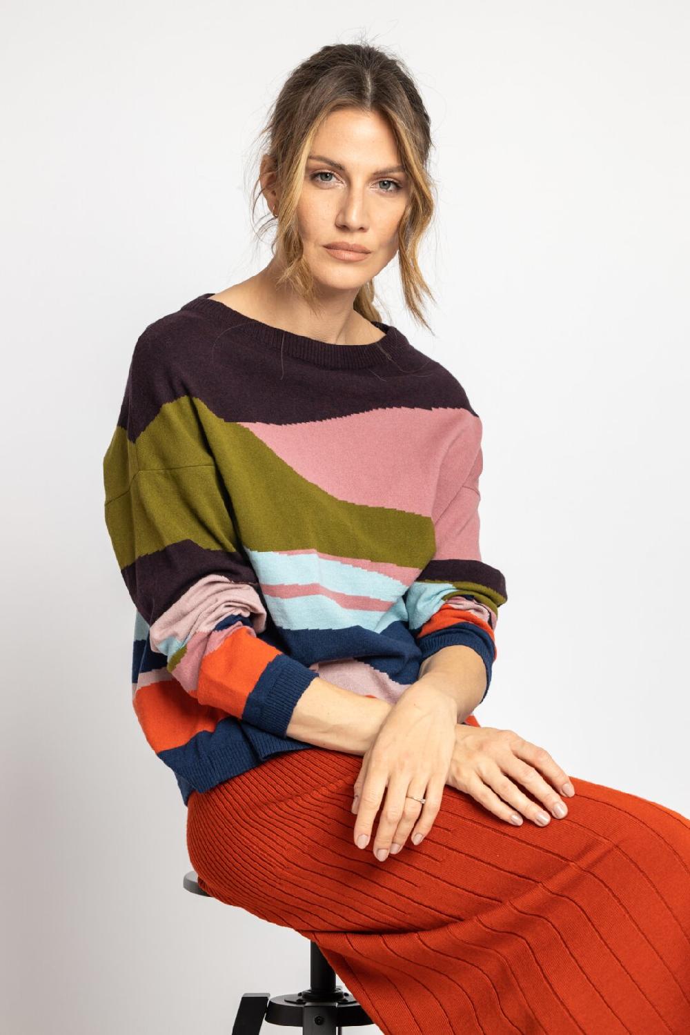 Ivko Woman Jacquard Pullover Color Blocking Brown-Red