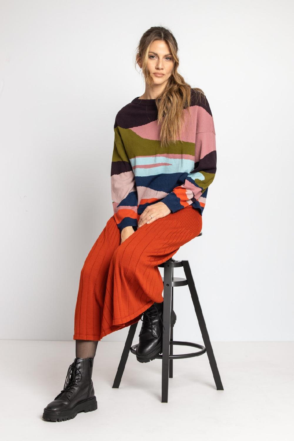 ivko woman Jacquard Pullover Color Blocking Brown-Red