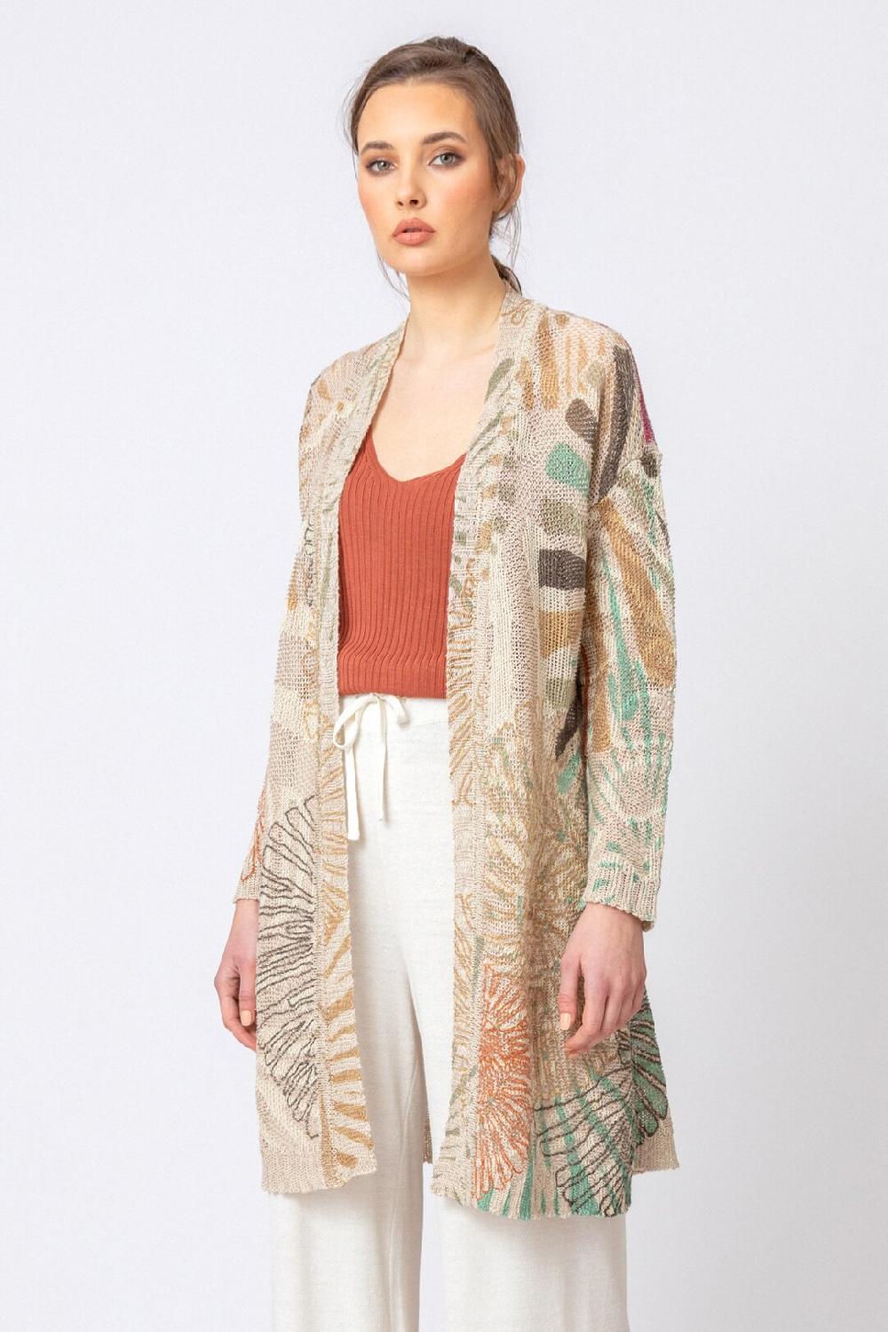 Ivko Woman Printed Coatigan Sea Shell Motif Off-White