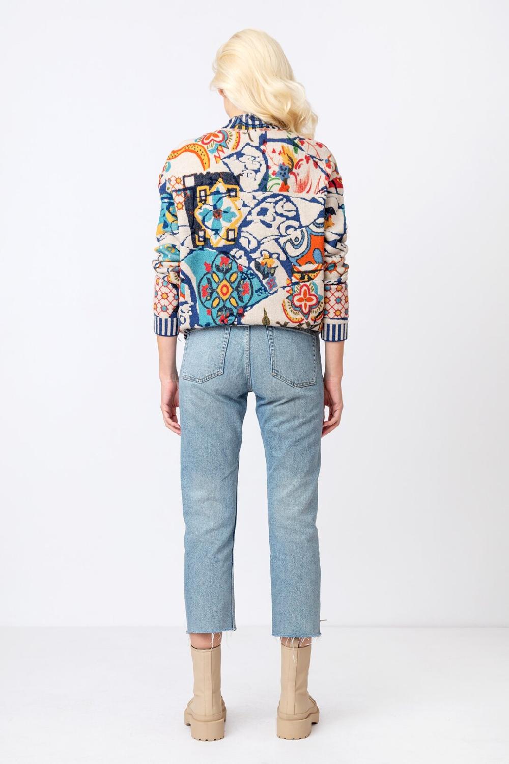 Ivko Woman Printed Jacket Trencar Pattern Off-White