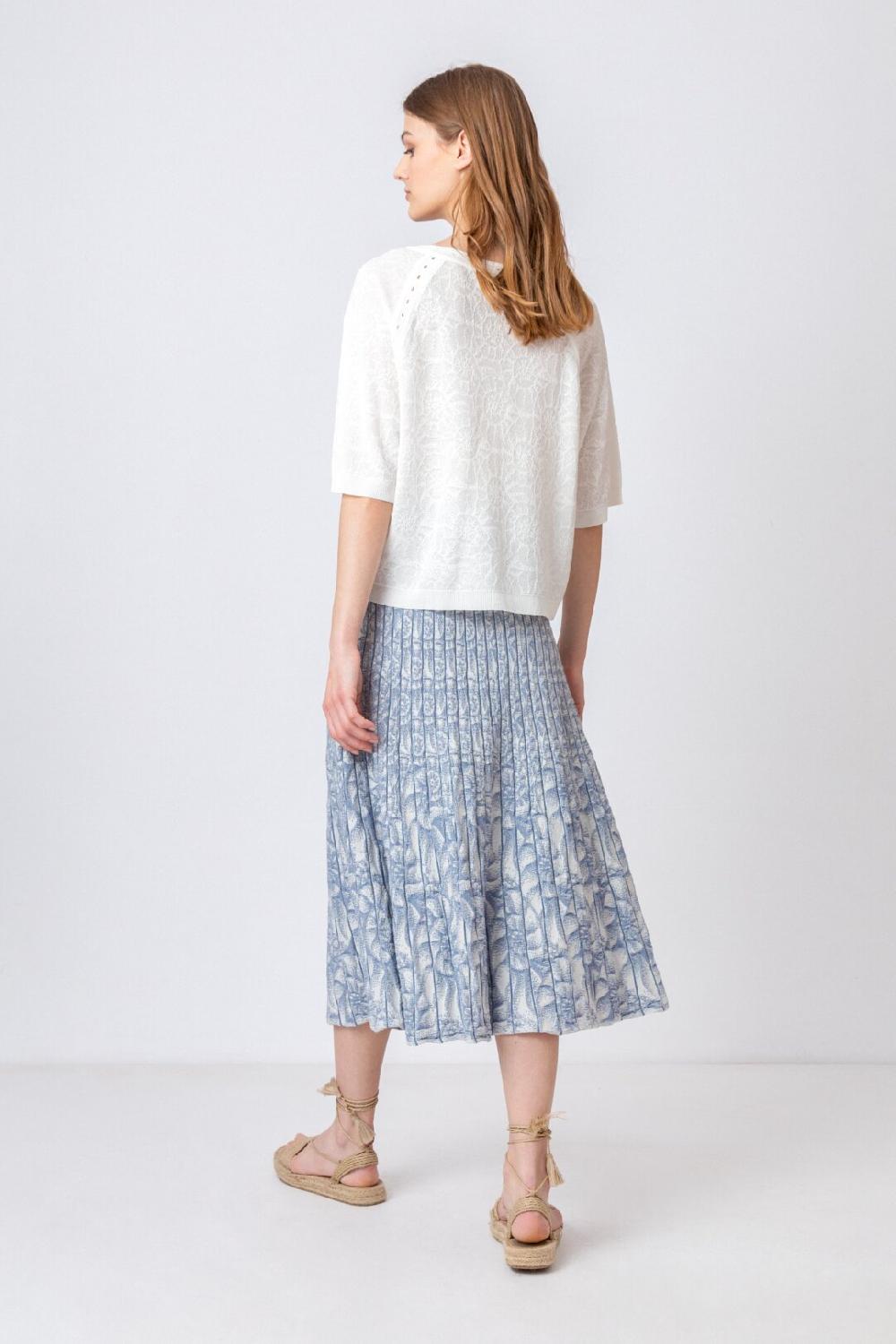 Ivko Woman Skirt With Pleats Sea Shell Pattern StoneBlue