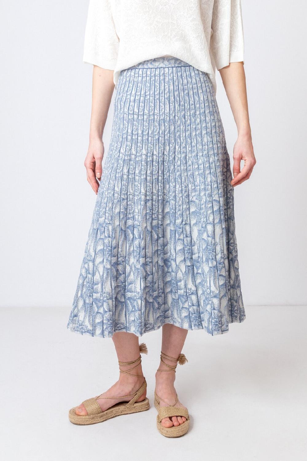 Ivko Woman Skirt With Pleats Sea Shell Pattern StoneBlue