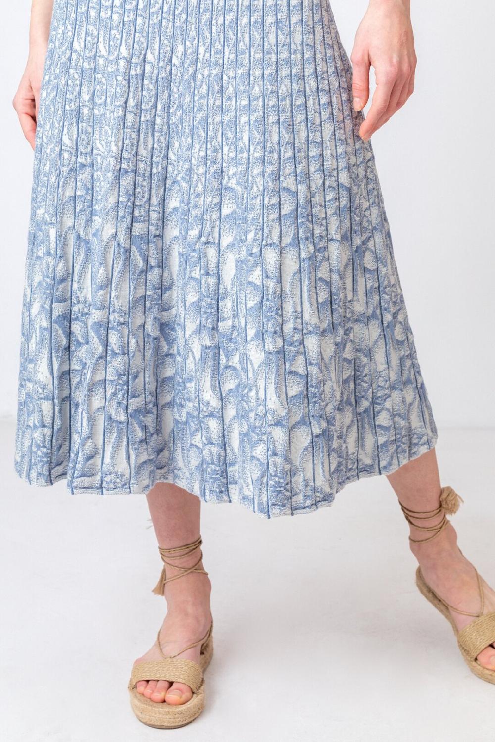 Ivko Woman Skirt With Pleats Sea Shell Pattern StoneBlue