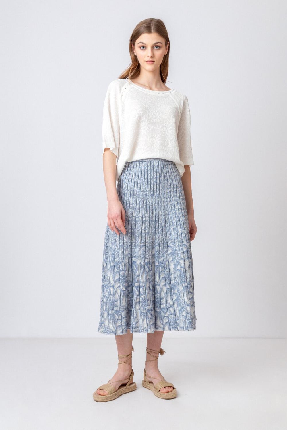 ivko woman Skirt with Pleats Sea Shell Pattern StoneBlue