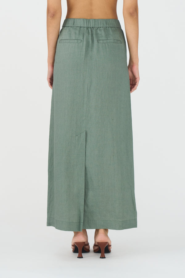 Ivy Copenhagen IVY-Augusta 70's Linen Skirt - Dusty Steel Green