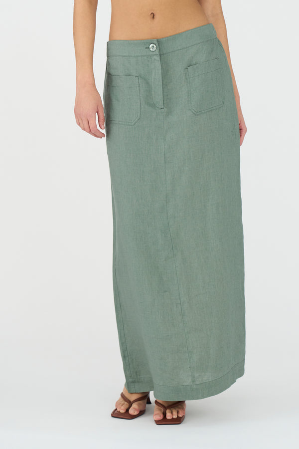 Ivy Copenhagen IVY-Augusta 70's Linen Skirt - Dusty Steel Green